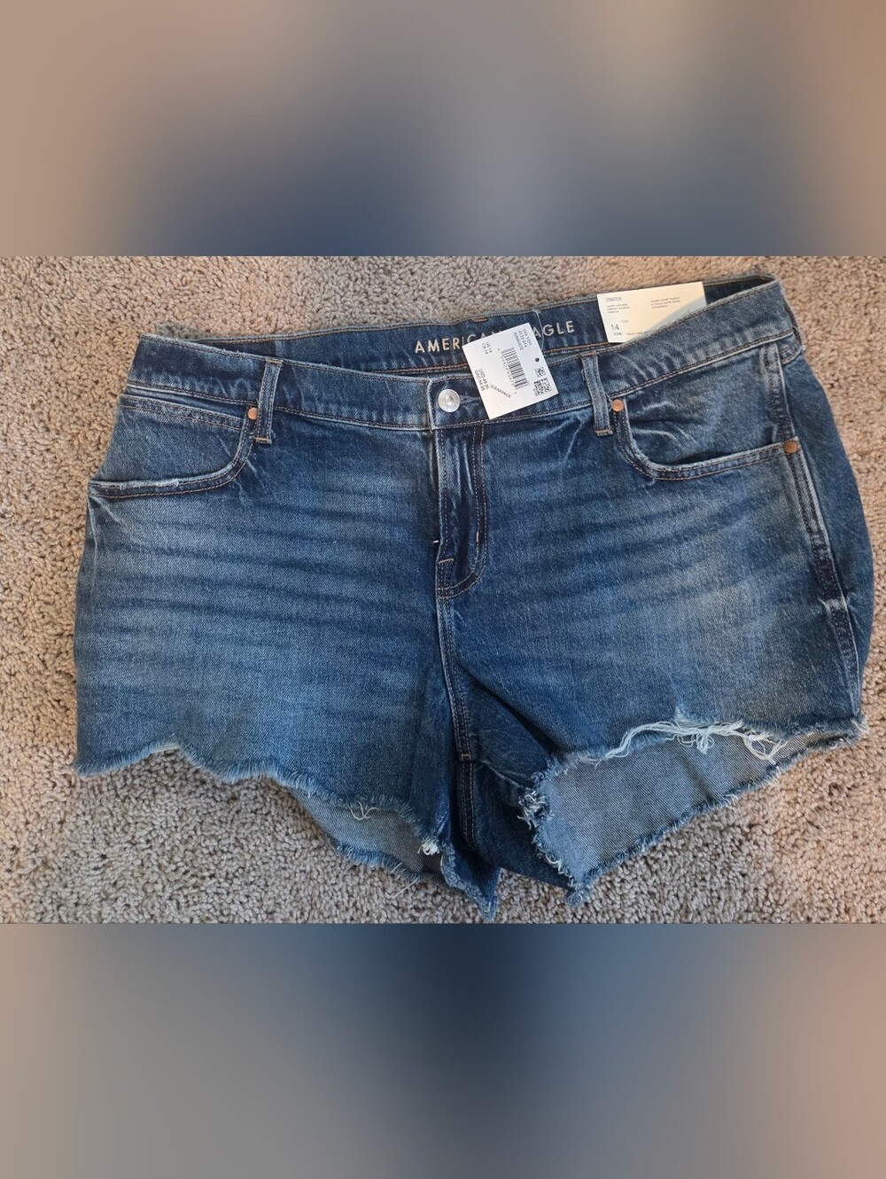 American Eagle Blue Stretch Denim Shorts with Frayed Hem